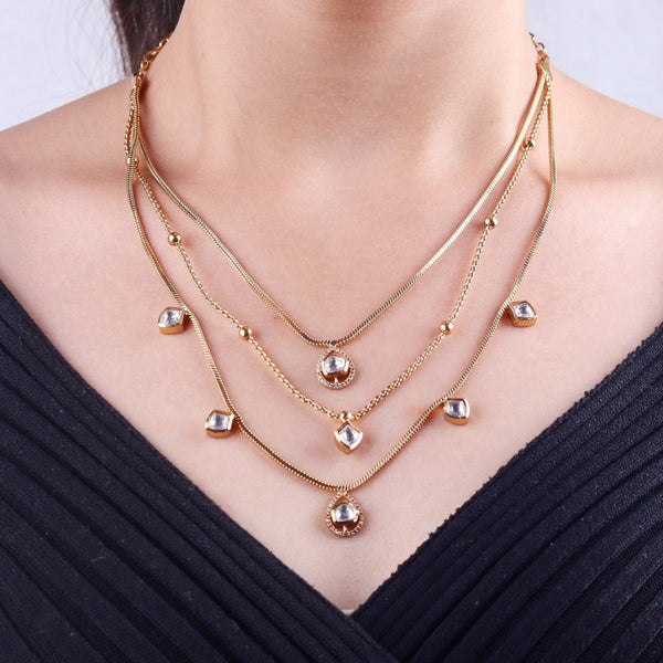 Model wearing 22K gold-plated fashion Set for a sophisticated and elegant jewelry look