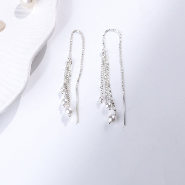 Silver pearl drop earrings for women
