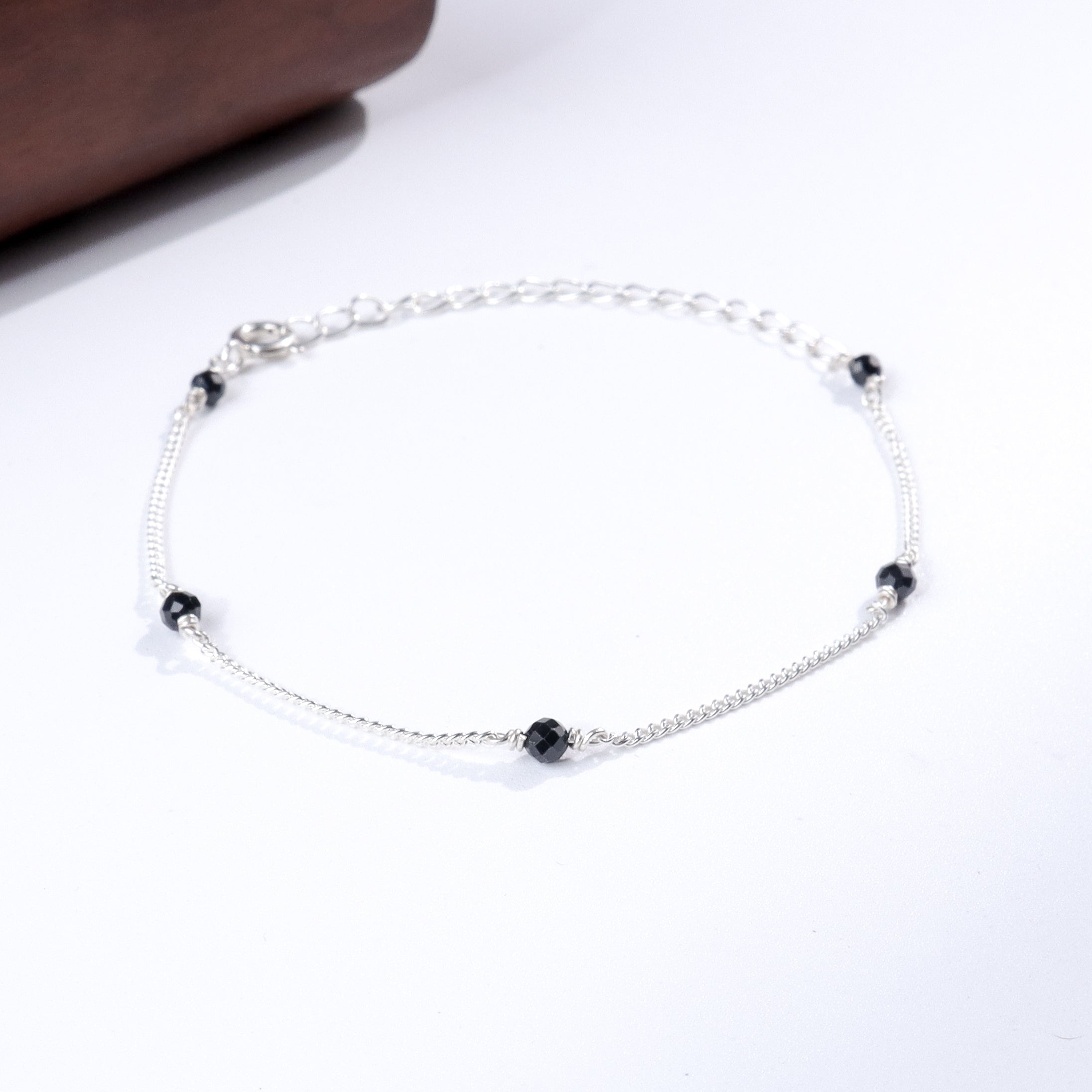 Black Spinel Silver Anklet
