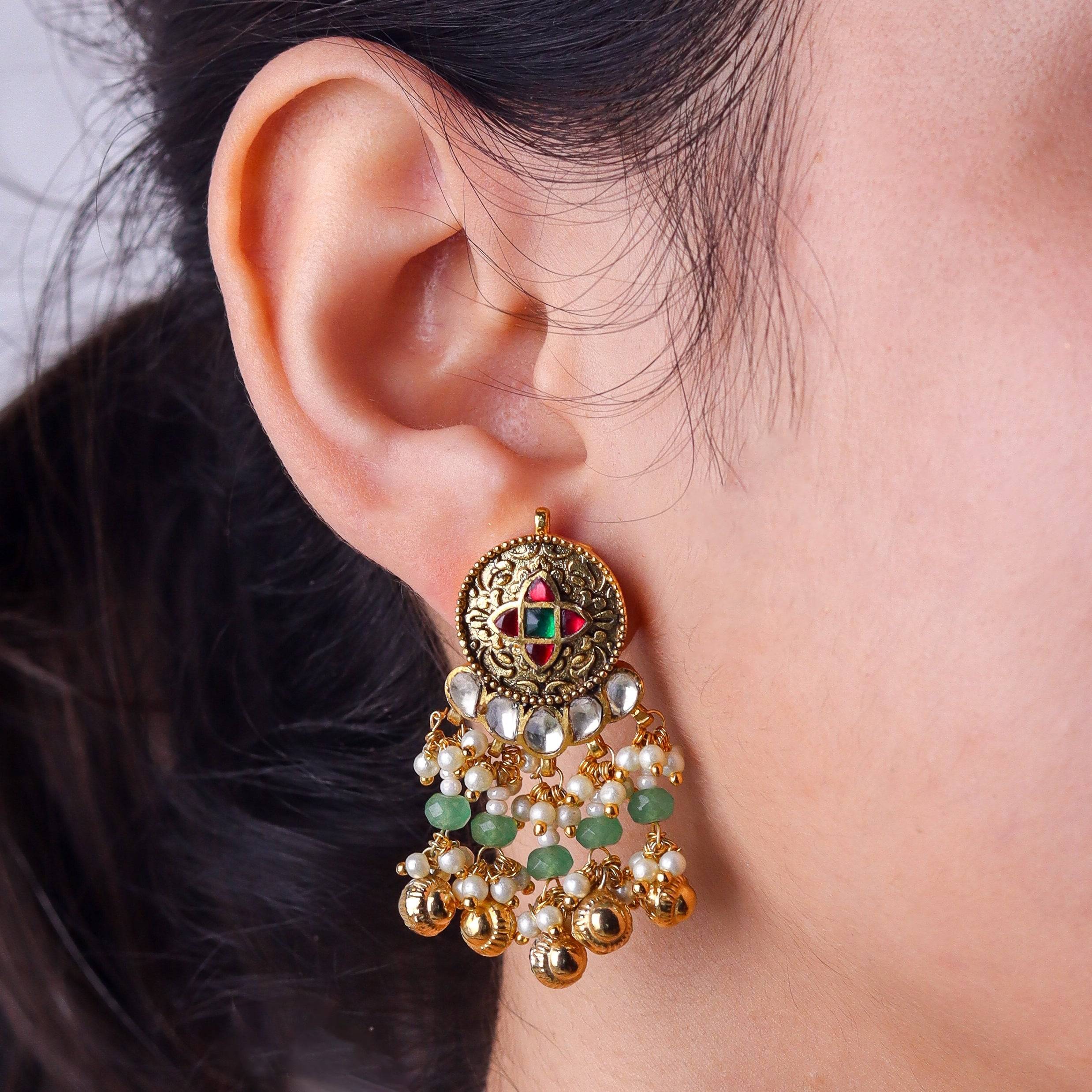 Model wearing 22K gold-plated fashion Set for a sophisticated and elegant jewelry look
