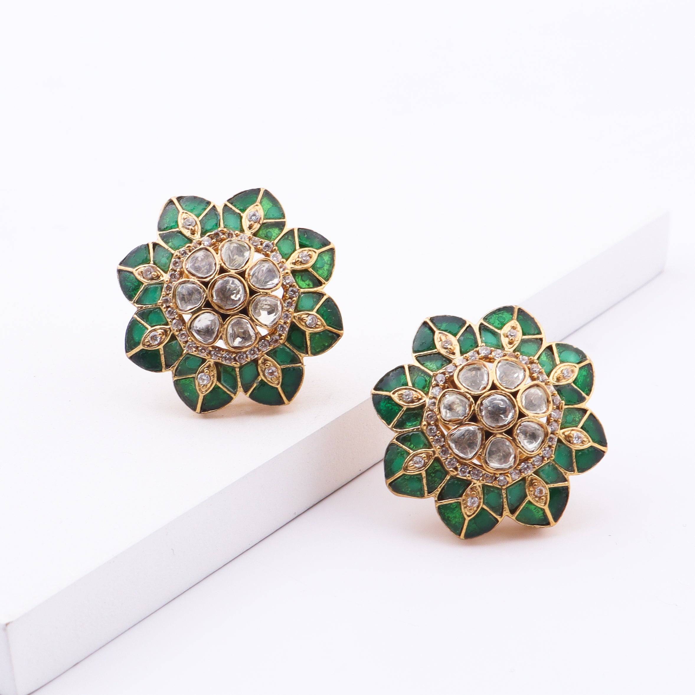 Detailed view of Brass Fashion Earrings highlighting intricate motifs, textured surface, and refined brass finish