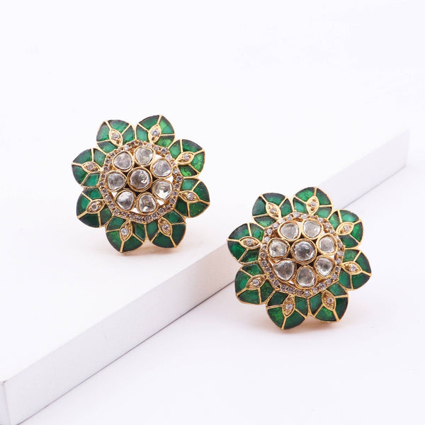 Detailed view of Brass Fashion Earrings highlighting intricate motifs, textured surface, and refined brass finish