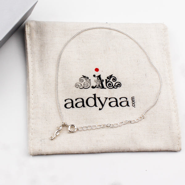 92.5 sterling silver chain anklet with seahorse charm