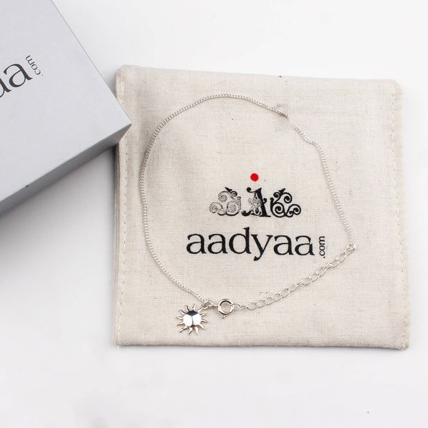 92.5 sterling silver chain anklet with sun charm