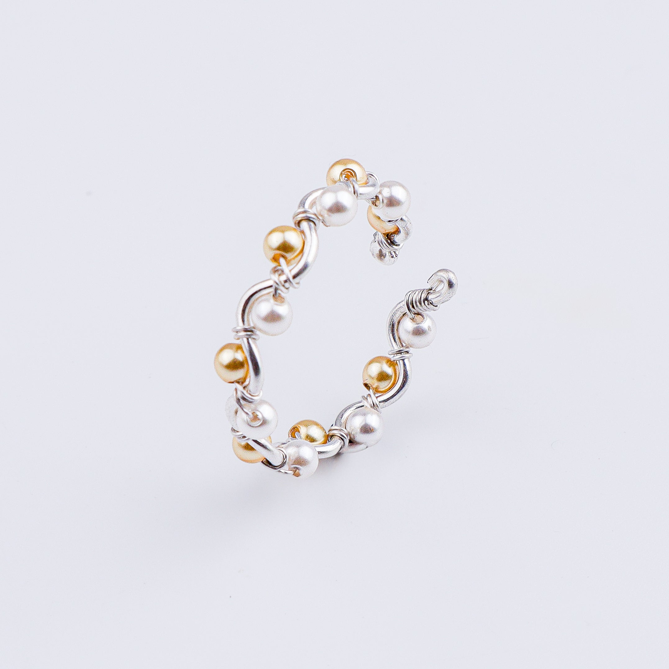 Golden & White Pearl Twisted Ring (Project Handmade)