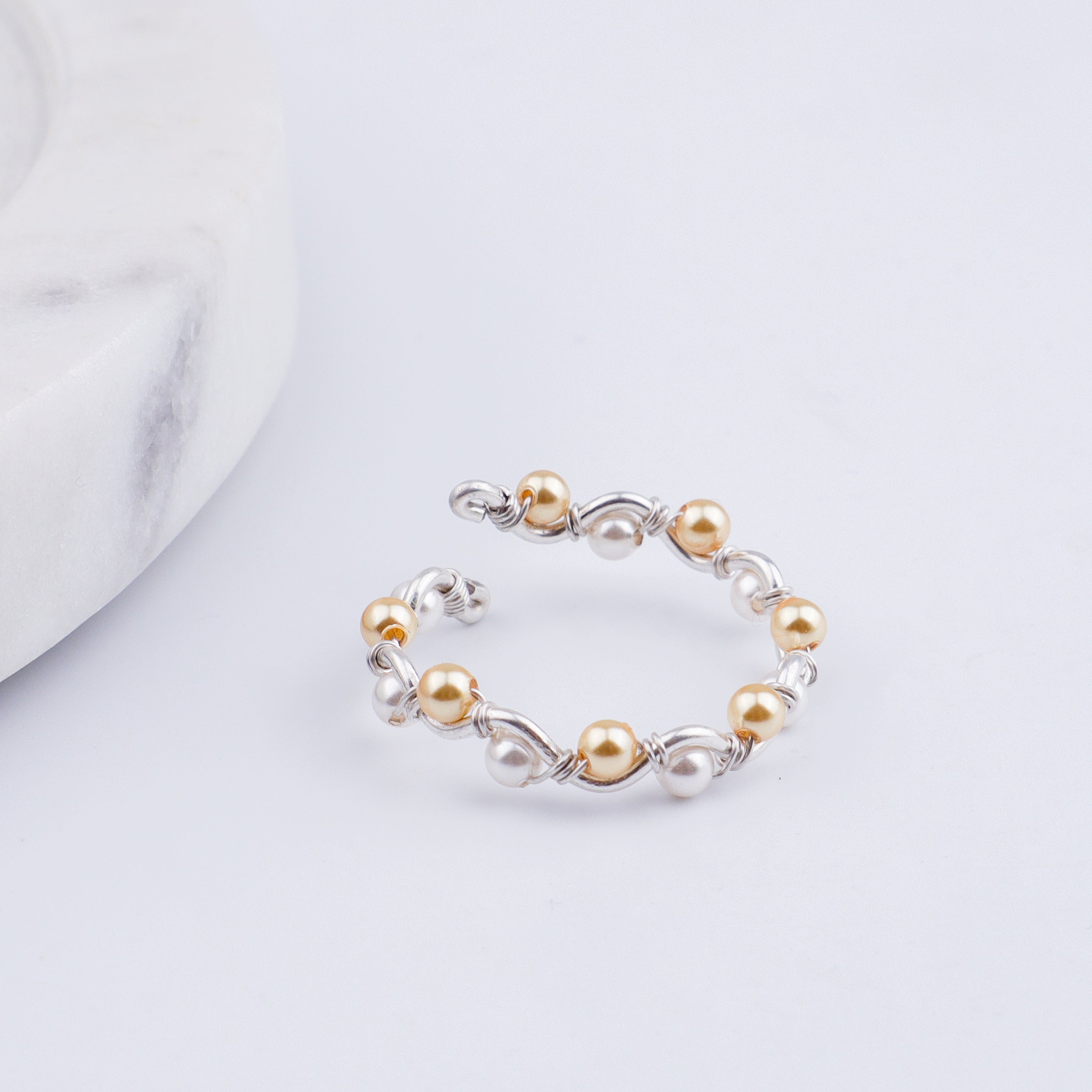 Golden & White Pearl Twisted Ring (Project Handmade)