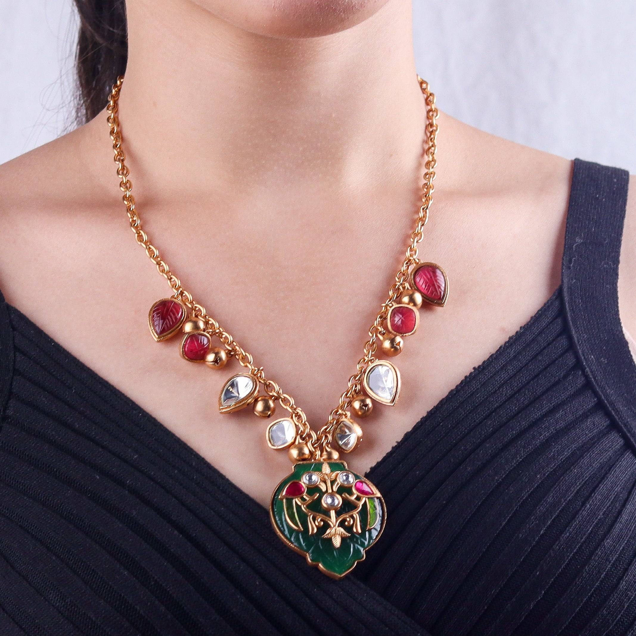 Model wearing 22K gold-plated fashion Set for a sophisticated and elegant jewelry look