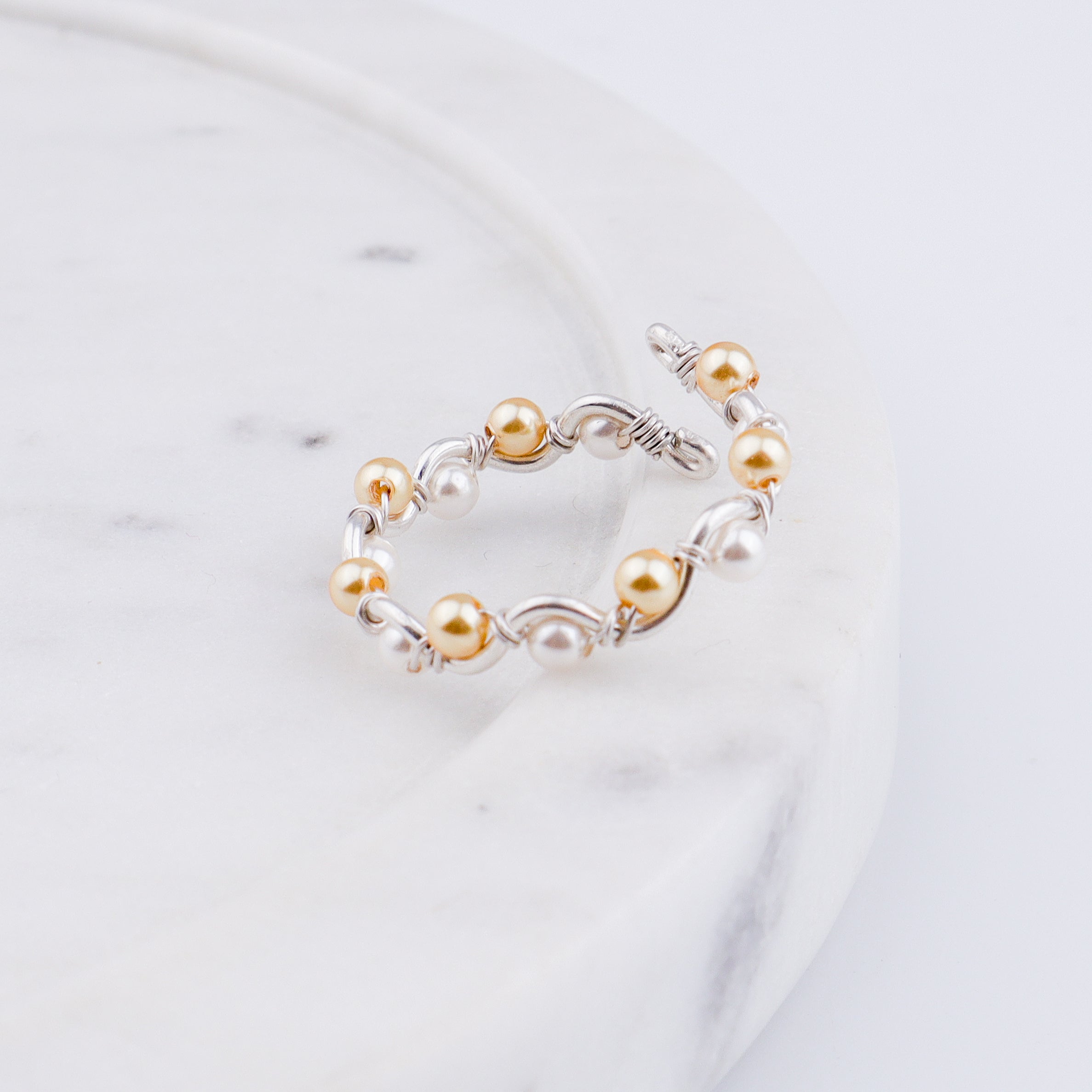 Golden & White Pearl Twisted Ring (Project Handmade)