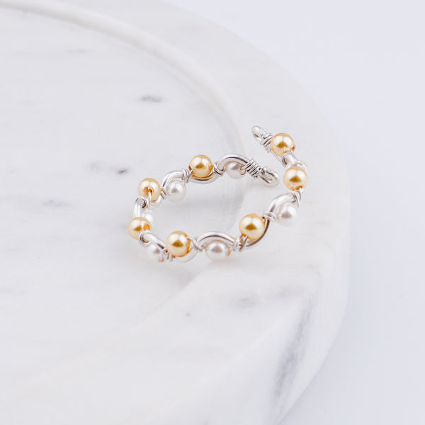 Golden & White Pearl Twisted Ring (Project Handmade)