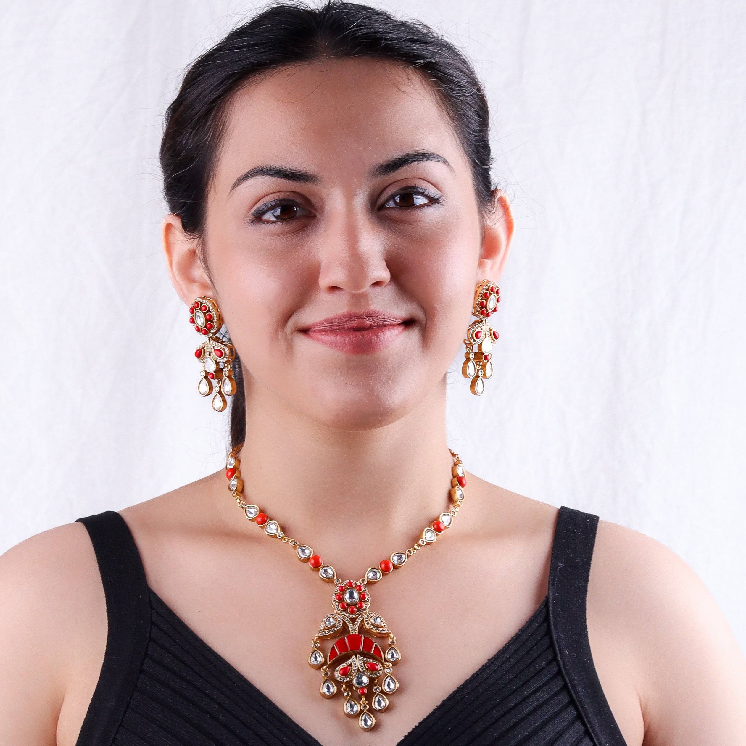 Model wearing 22K gold-plated fashion Set for a sophisticated and elegant jewelry look