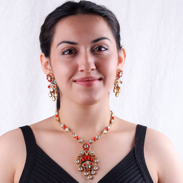Model wearing 22K gold-plated fashion Set for a sophisticated and elegant jewelry look