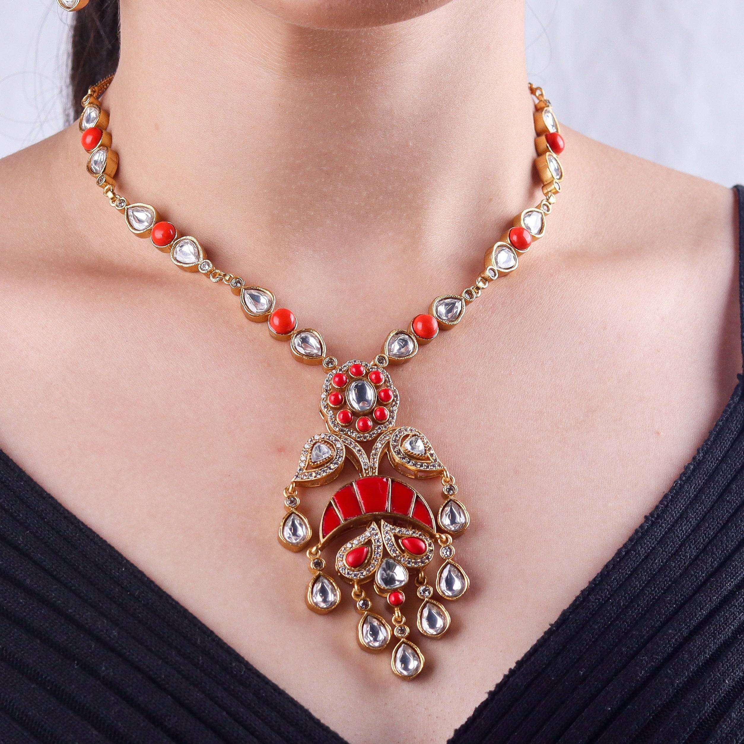 Model wearing 22K gold-plated fashion Set for a sophisticated and elegant jewelry look