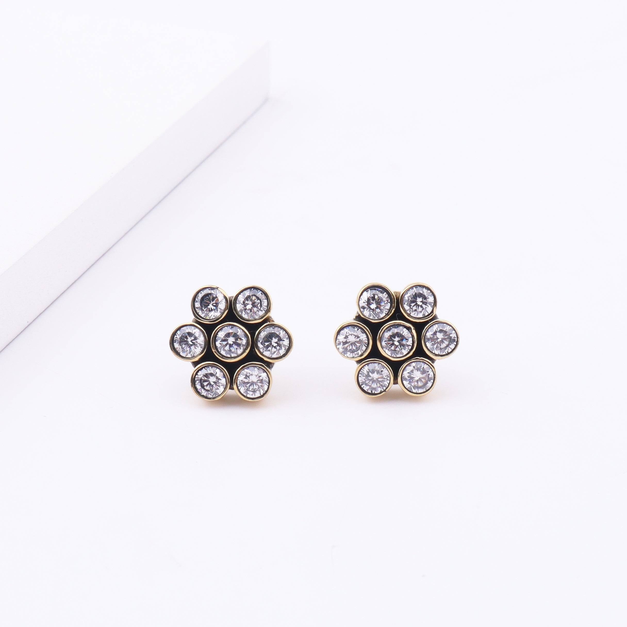 Detailed view of Brass Fashion Earrings highlighting intricate motifs, textured surface, and refined brass finish