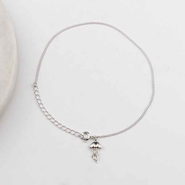 Ocean-inspired jellyfish charm silver anklet