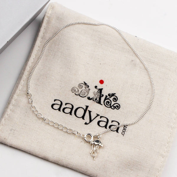 92.5 sterling silver chain anklet with jellyfish charm