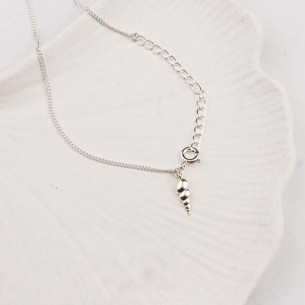 Silver Chain & Auger Shell Charm Anklet by House of Aadyaa
