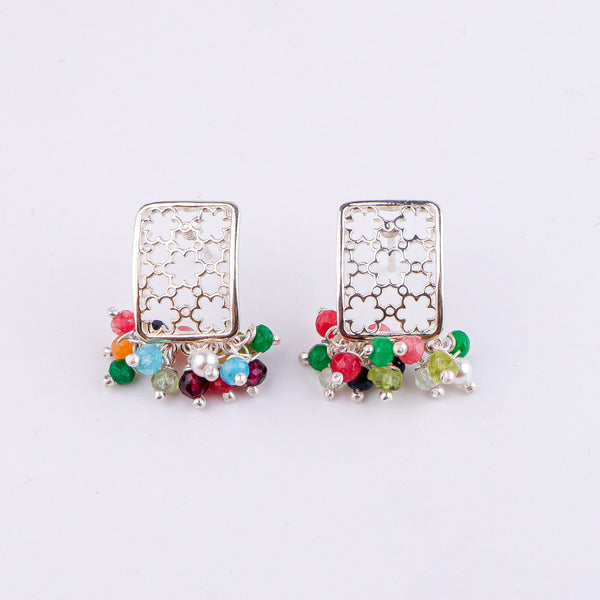Pearl & Multicolour Bunch Filigree Flower Choker Set