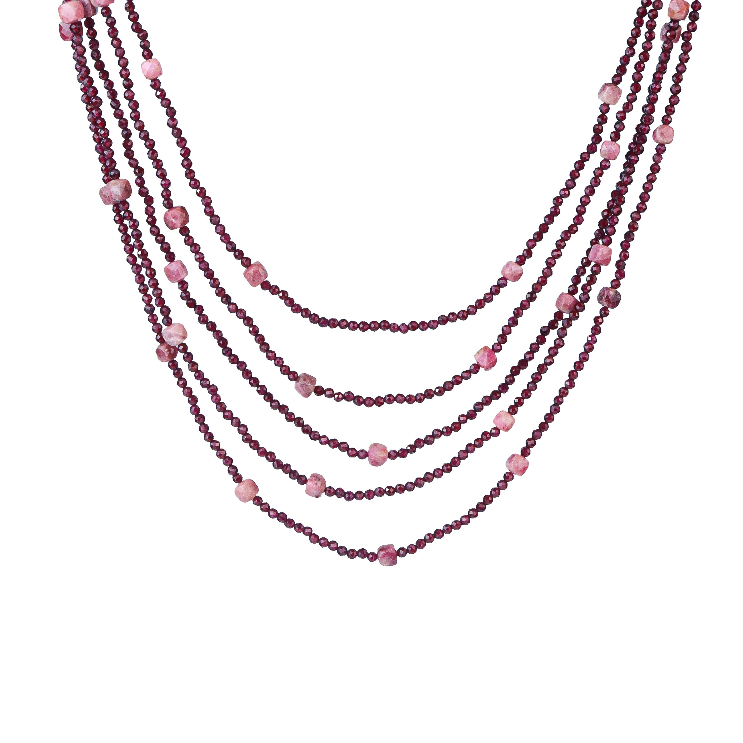 5 Layer Galaxy Necklace - Garnet & Pink Opal