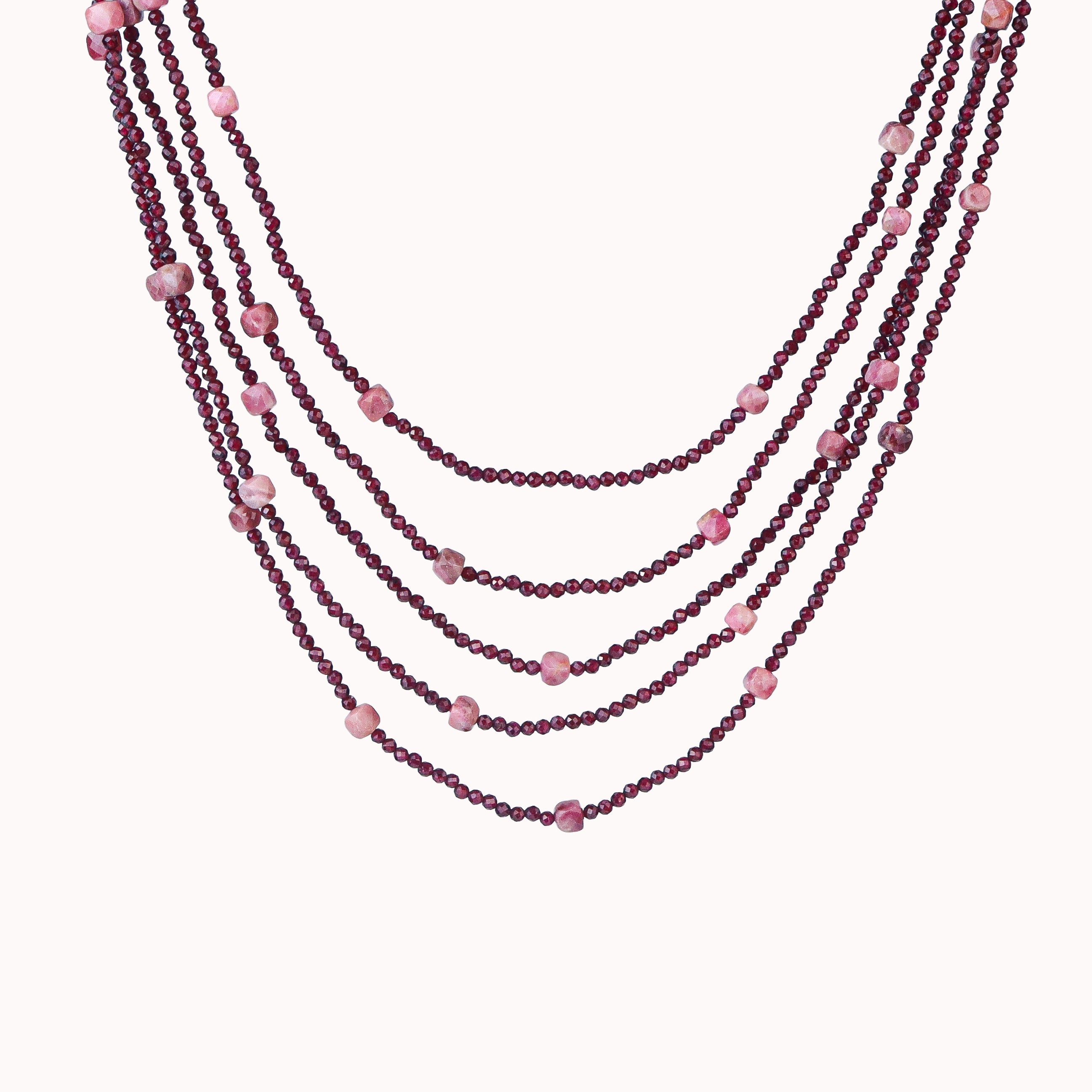 5 Layer Galaxy Necklace - Garnet & Pink Opal