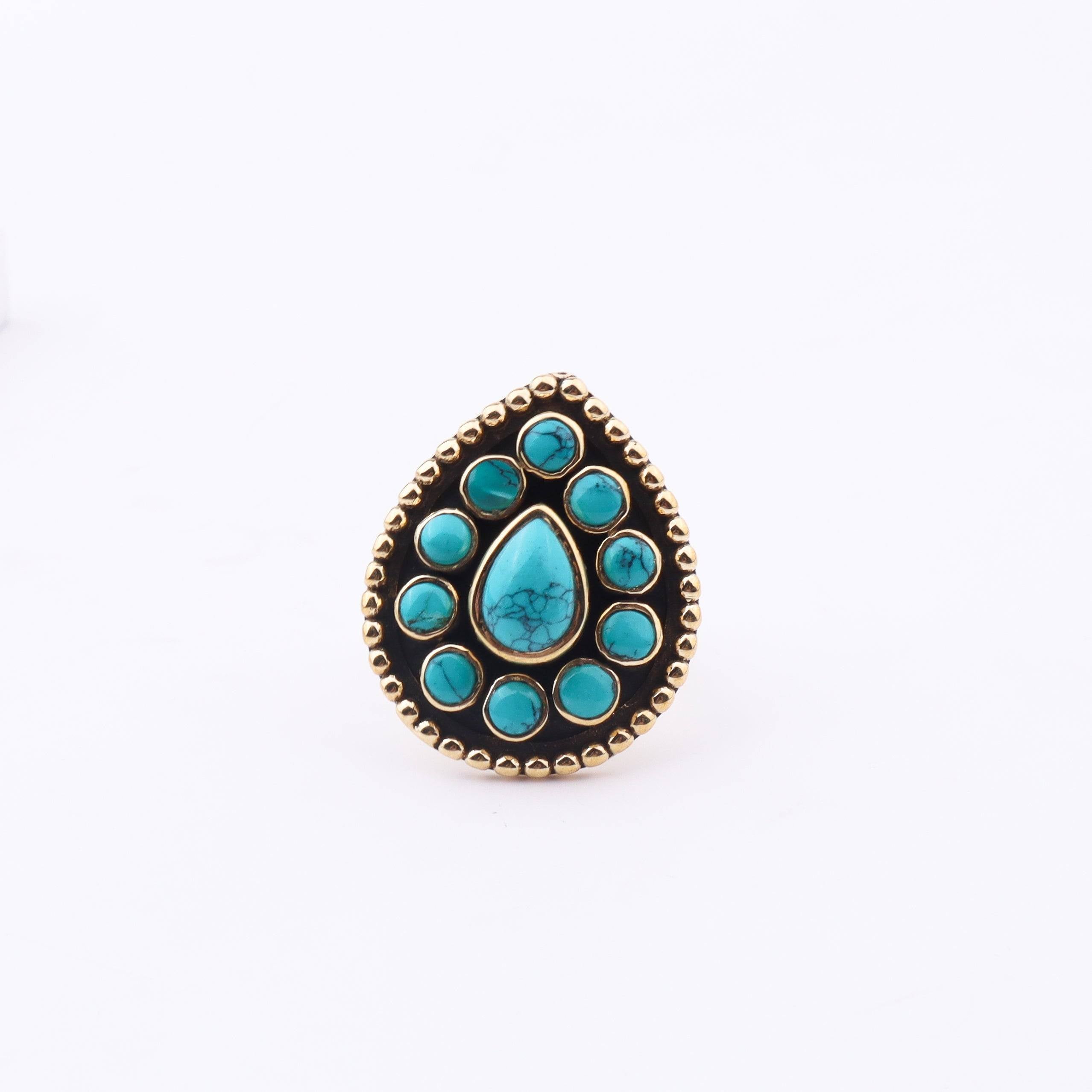 Close-up of a brass fashion ring showcasing intricate detailing, unique design, and fine craftsmanship