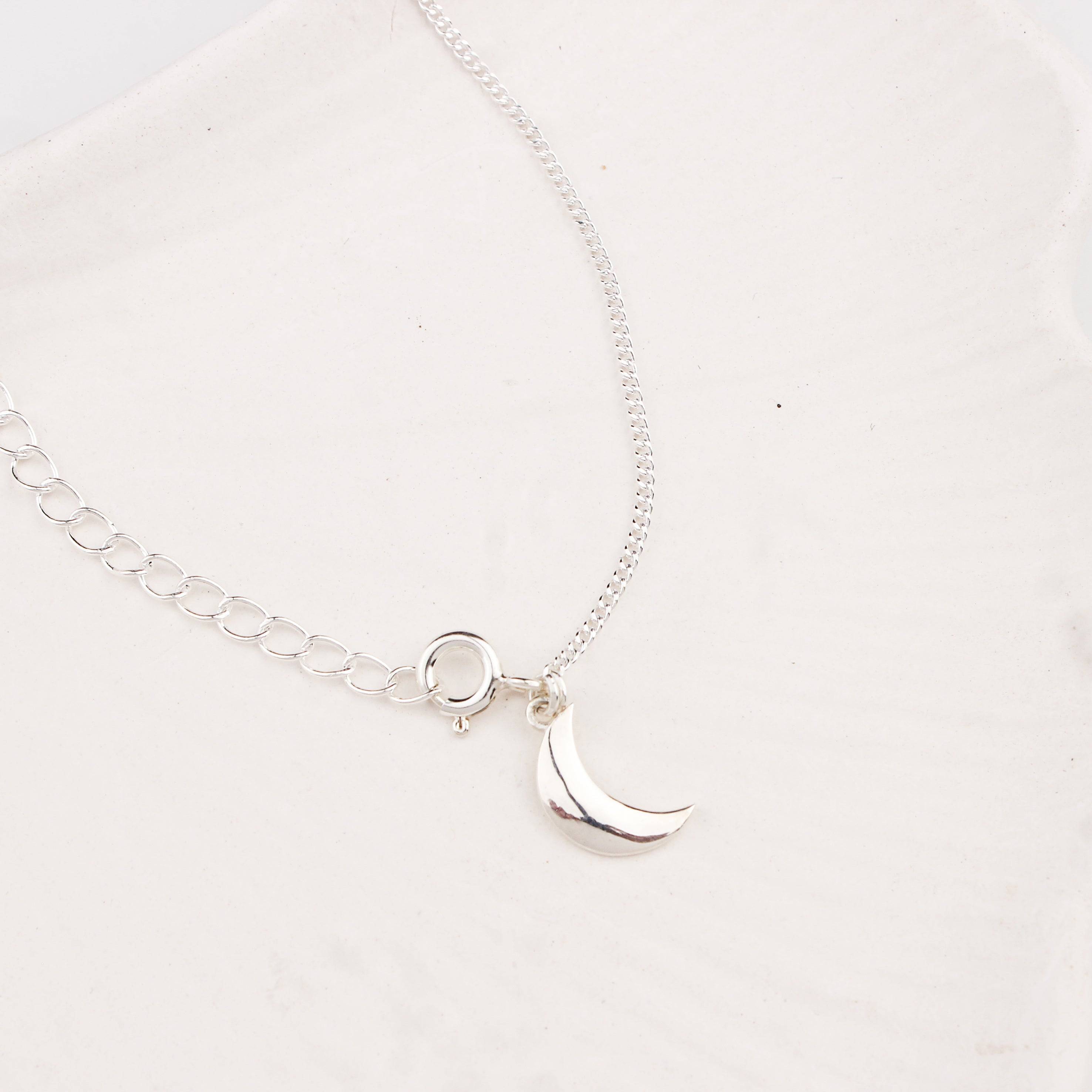 Silver Chain & Crescent Moon Charm Anklet by House of Aadyaa