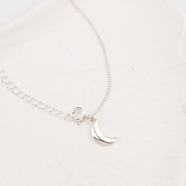Silver Chain & Crescent Moon Charm Anklet by House of Aadyaa