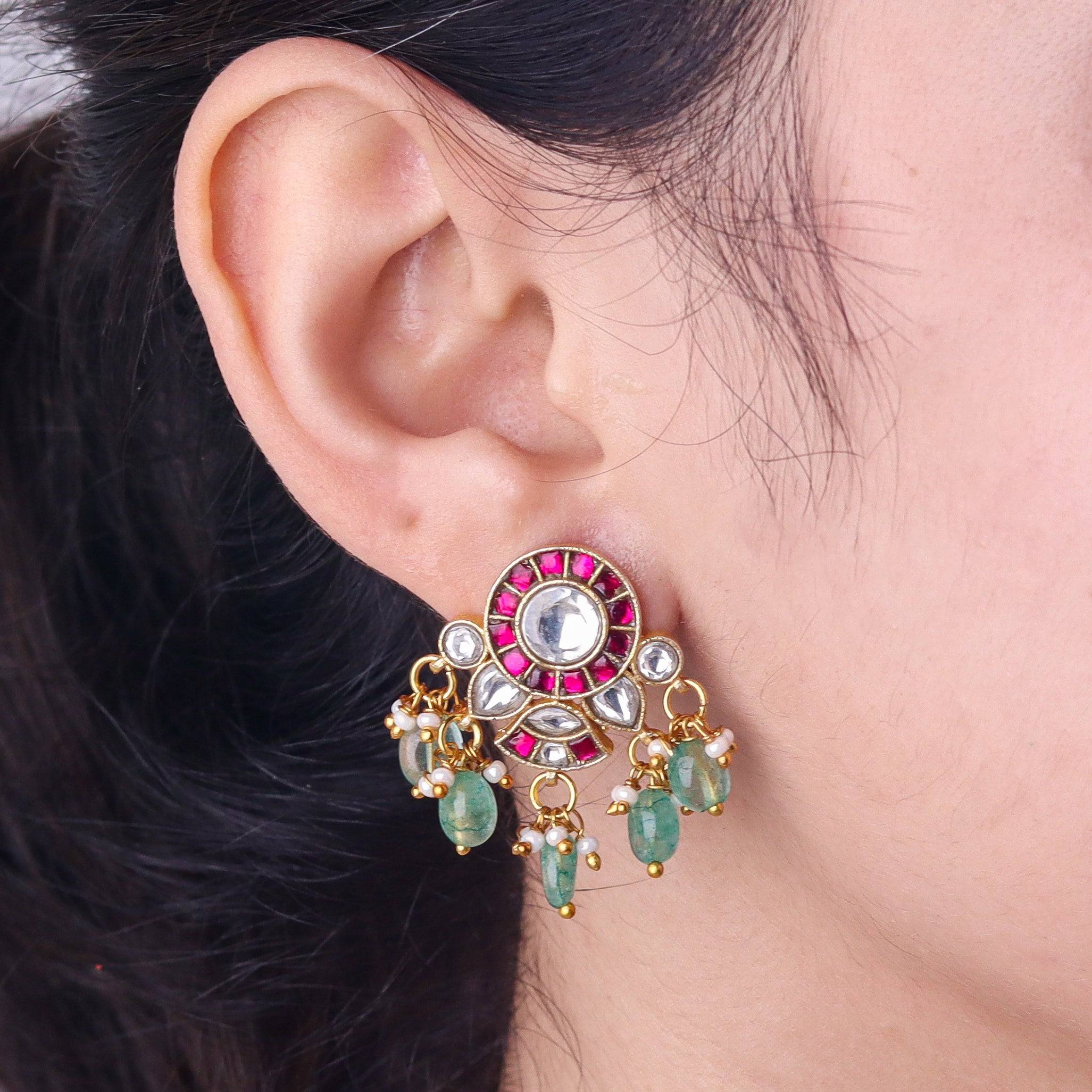 Model wearing 22K gold-plated fashion Set for a sophisticated and elegant jewelry look
