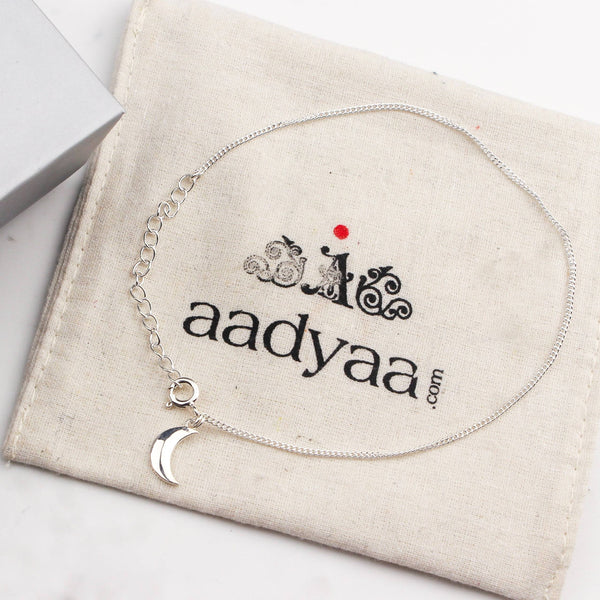 92.5 sterling silver chain anklet with crescent moon charm