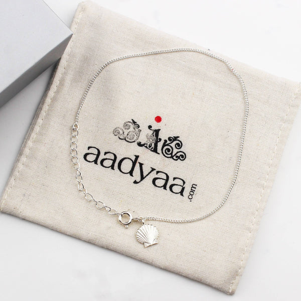 92.5 sterling silver chain anklet with shell charm