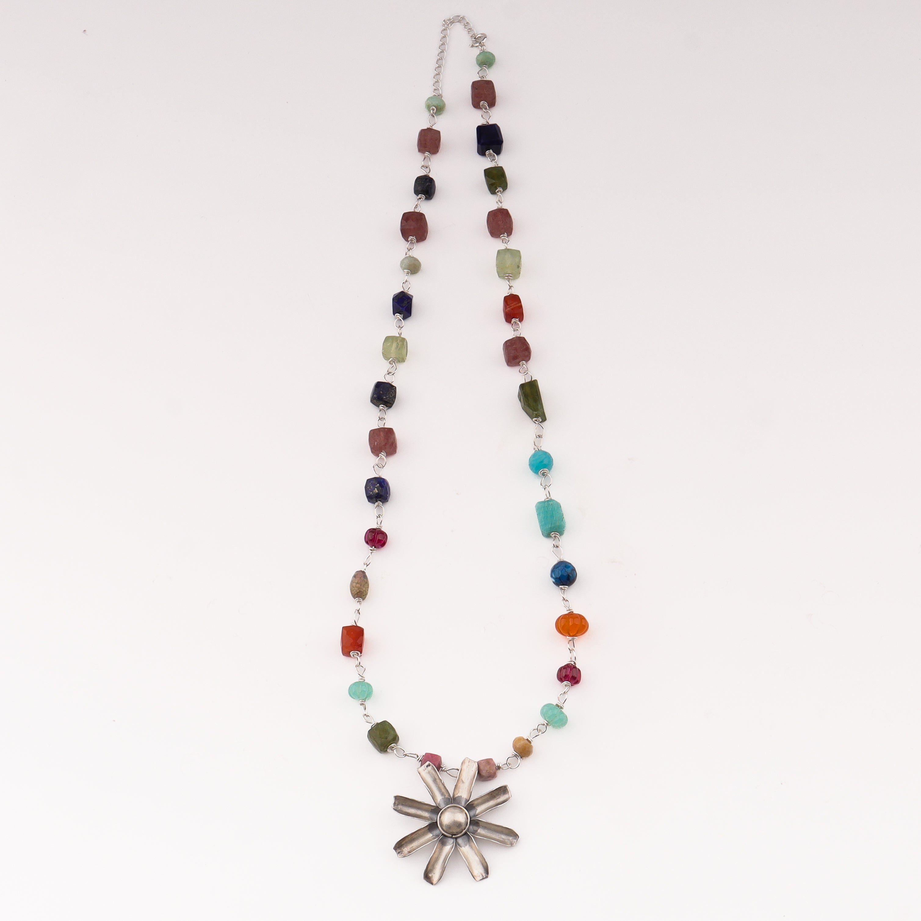 Multicolour ganthan necklace with flower pendant