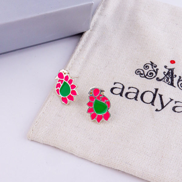 Enamel Peacock Earrings | 92.5 Silver