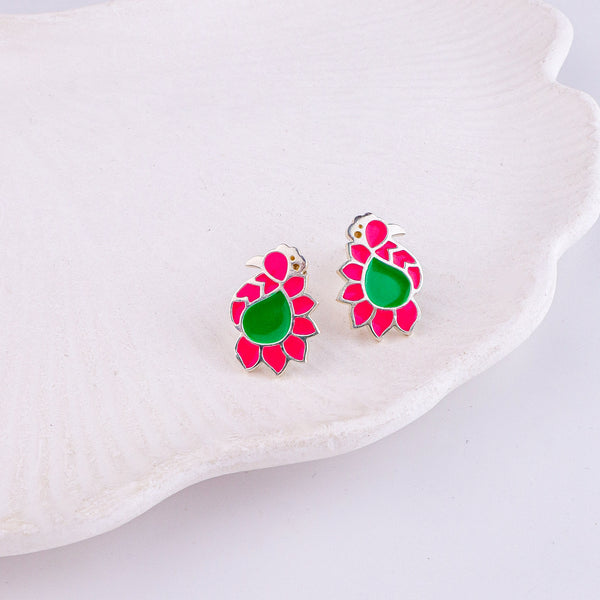 Enamel Peacock Earrings | 92.5 Silver