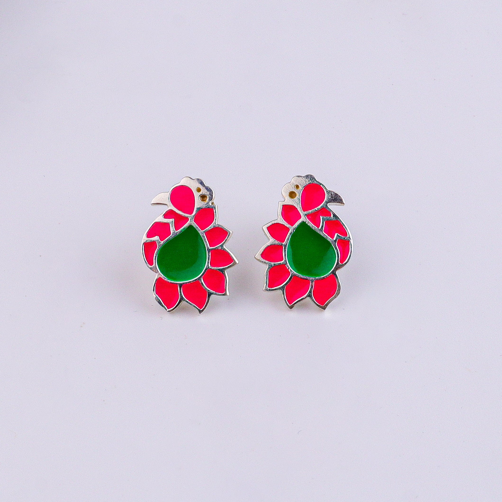 Enamel Peacock Earrings | 92.5 Silver