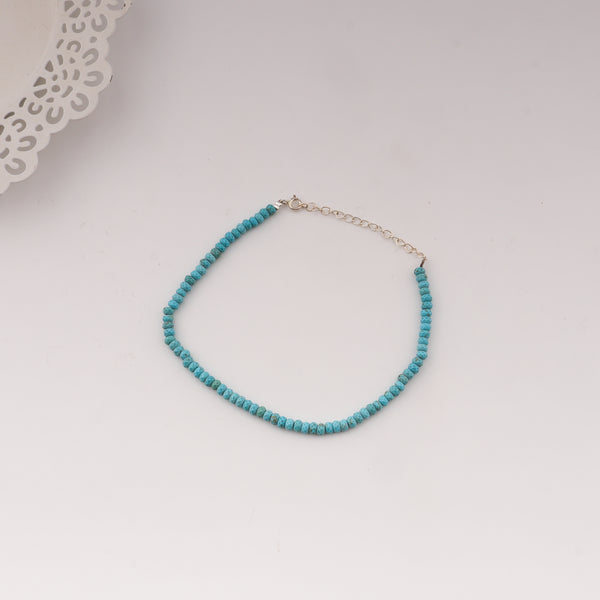 Turquoise beaded anklet with silver chain