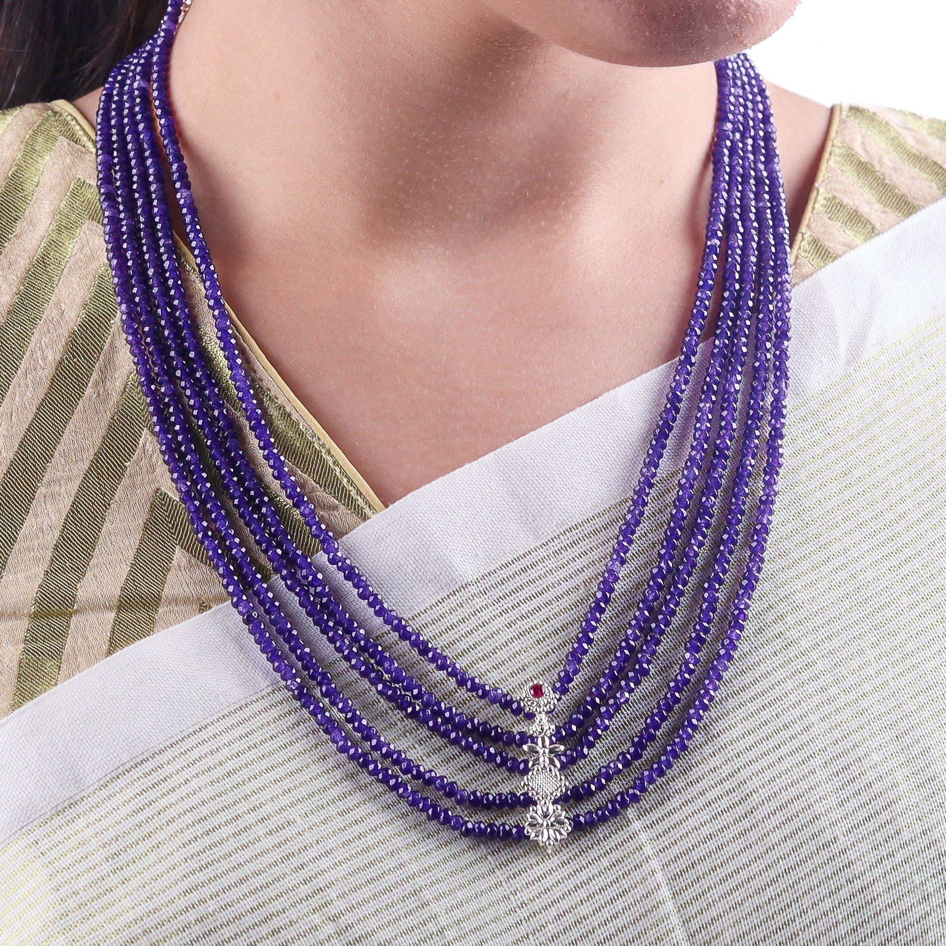 Silver Multicharm Amethyst Necklace