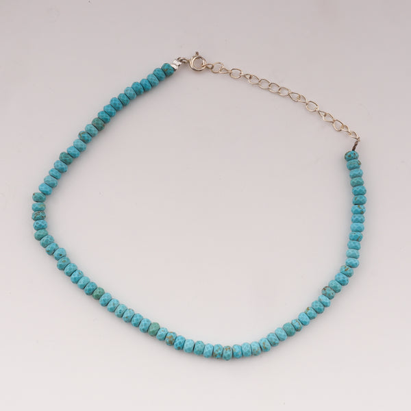 Turquoise beaded anklet with silver chain