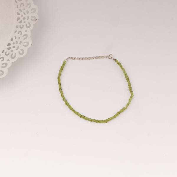 Green peridot beaded anklet with adjustable silver chain