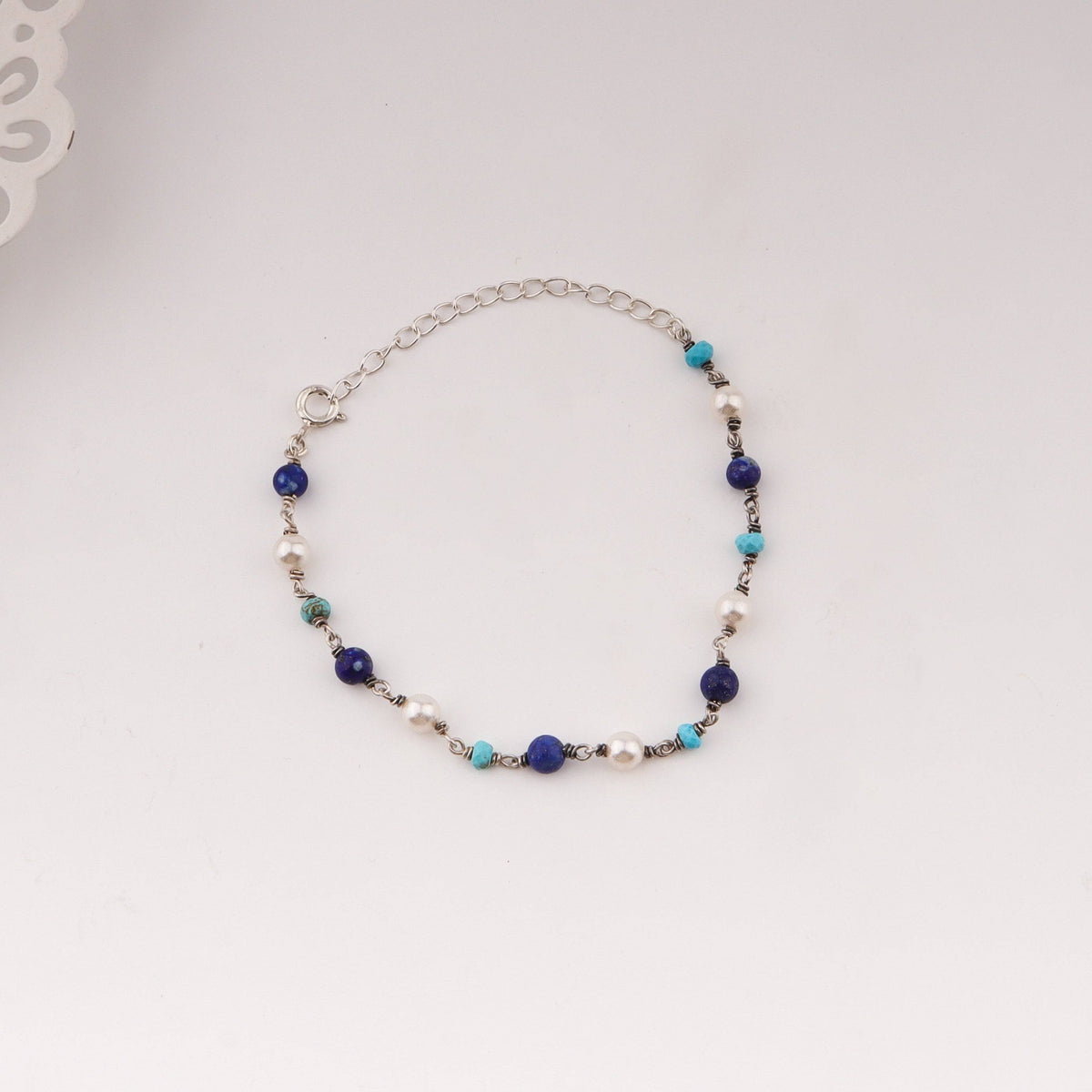 Silver Ganthan Bracelet-Pearls Stones