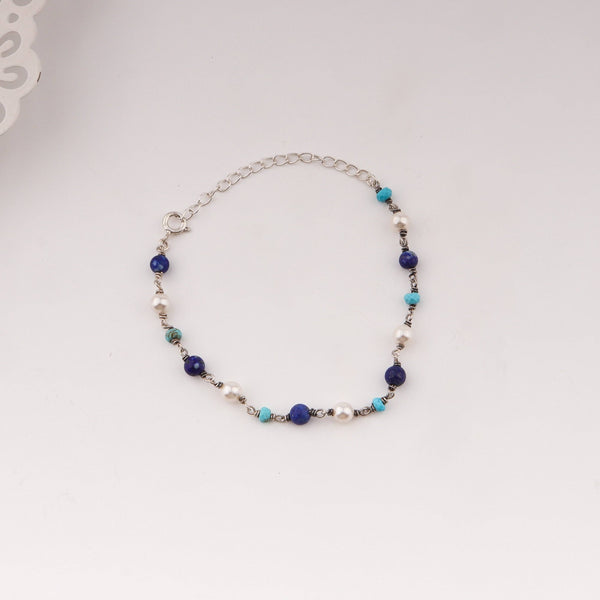 Silver Ganthan Bracelet-Pearls Stones