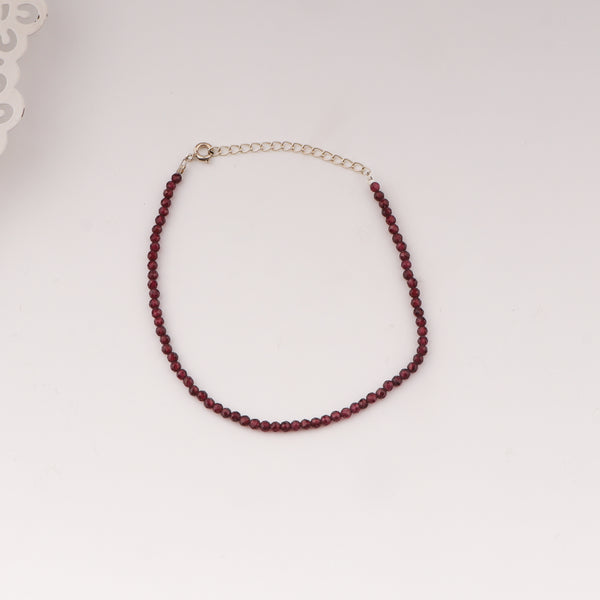 Garnet beaded anklet with adjustable silver chain