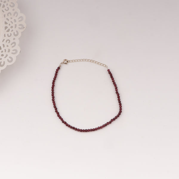 Garnet beaded anklet with silver chain