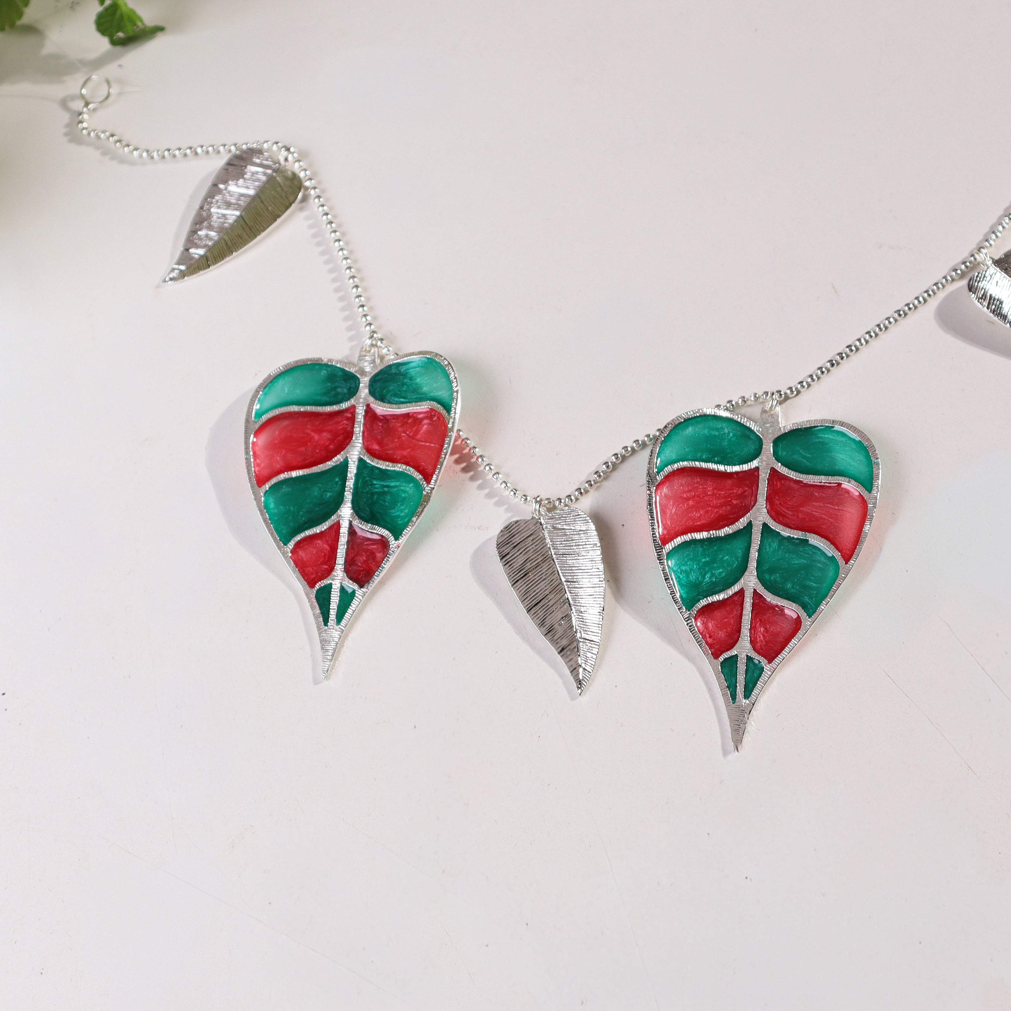 Silver Plated Toran (Red and Green Enamel)