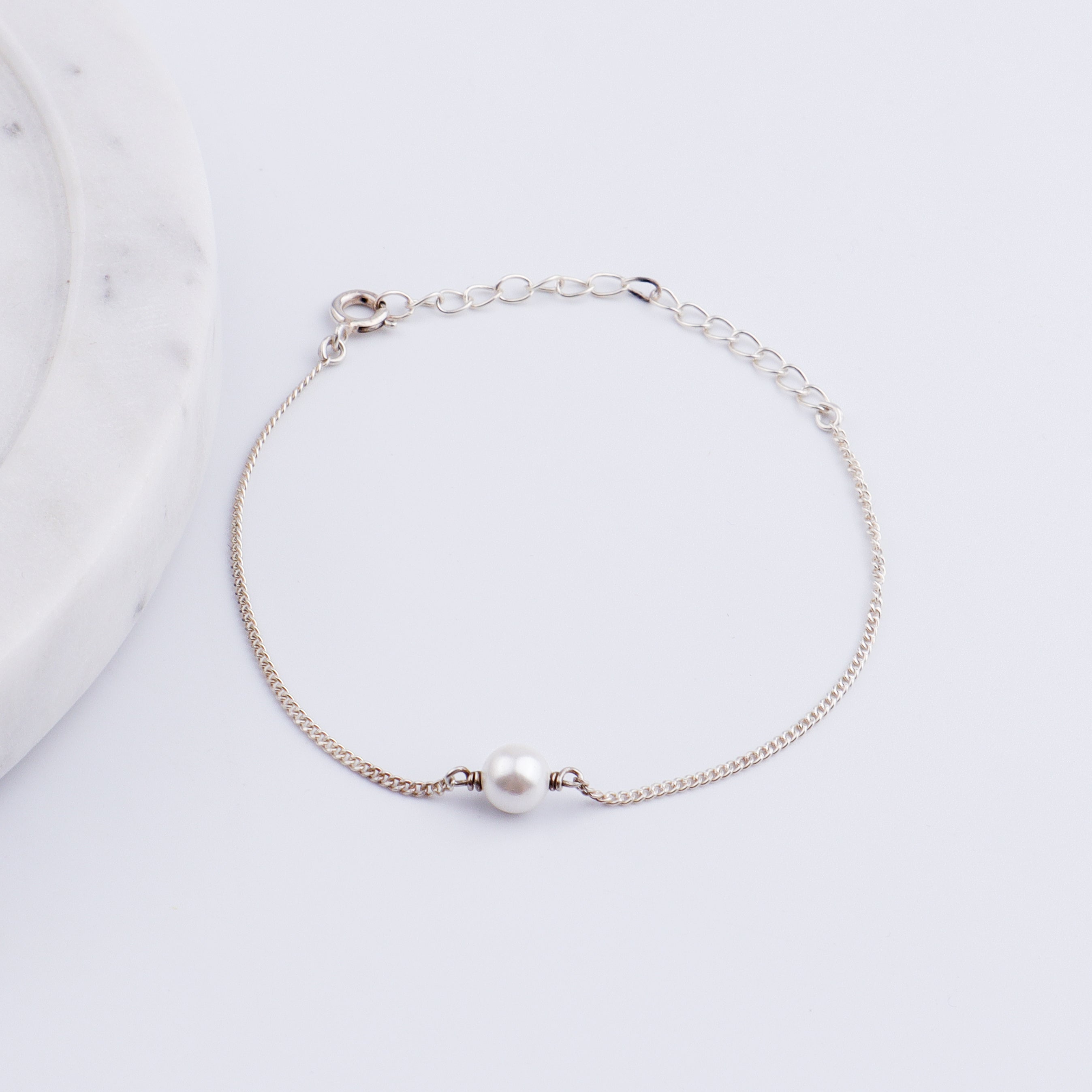 Silver Chain Single Pearl Bracelet