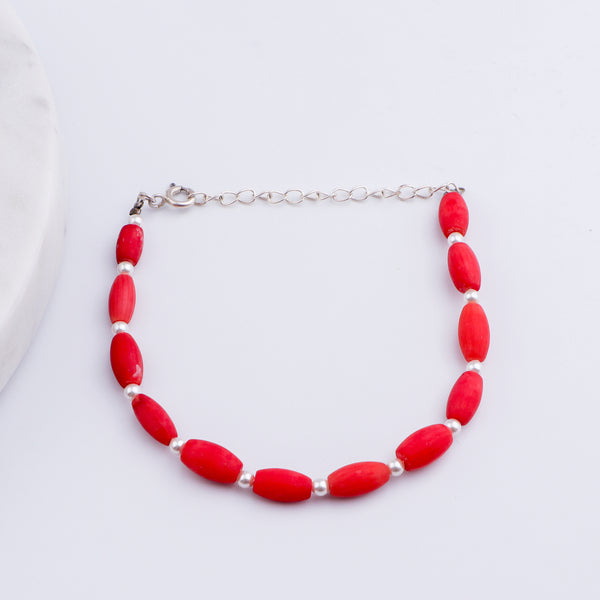 Silver Coral Bracelet with Pearls