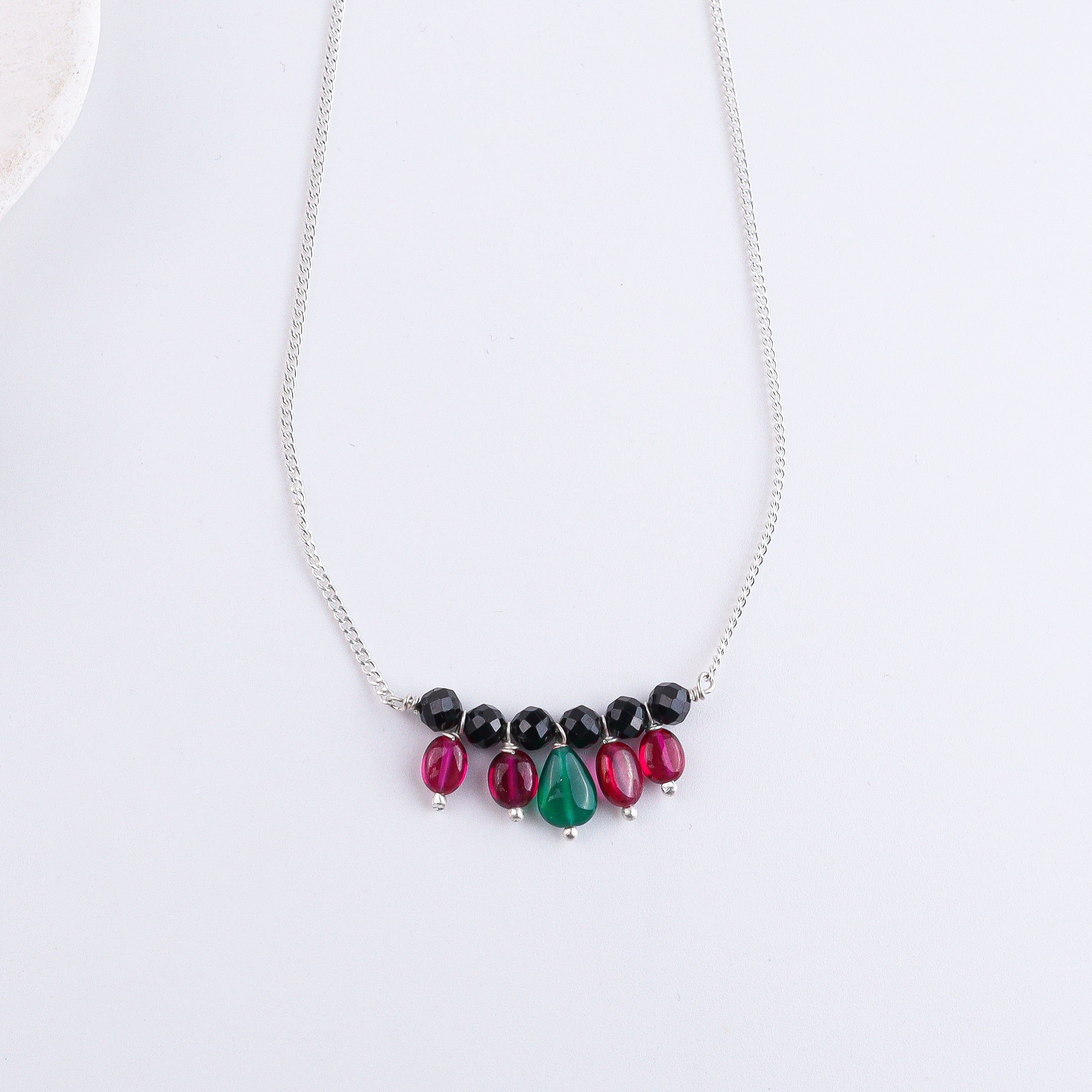 Rubies, Green Onyx & Black Spinel Silver Chain Mangalsutra (Project Handmade)