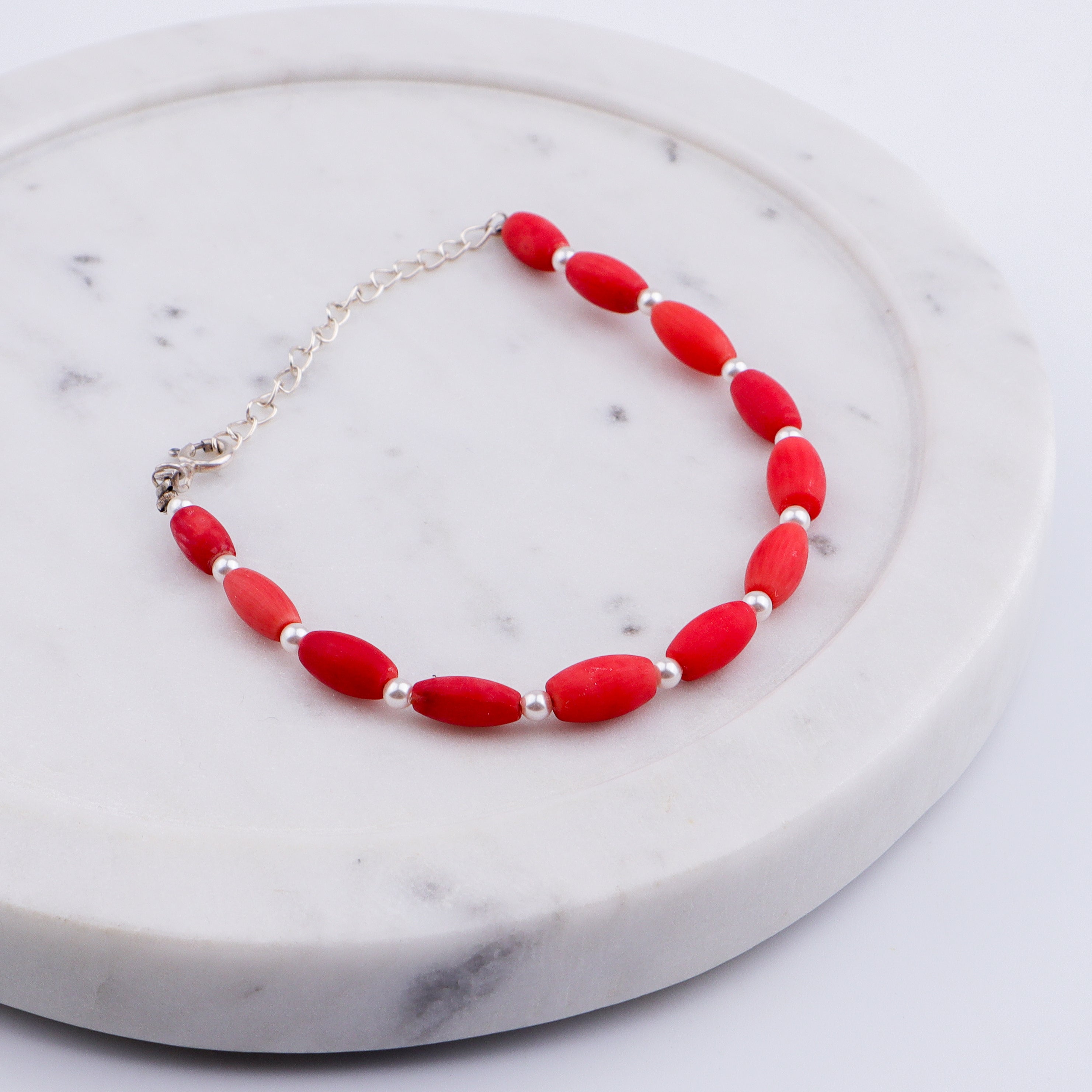 Silver Coral Bracelet with Pearls