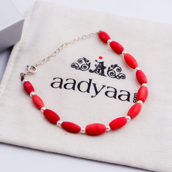 Silver Coral Bracelet with Pearls