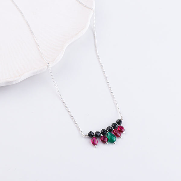 Rubies, Green Onyx & Black Spinel Silver Chain Mangalsutra (Project Handmade)