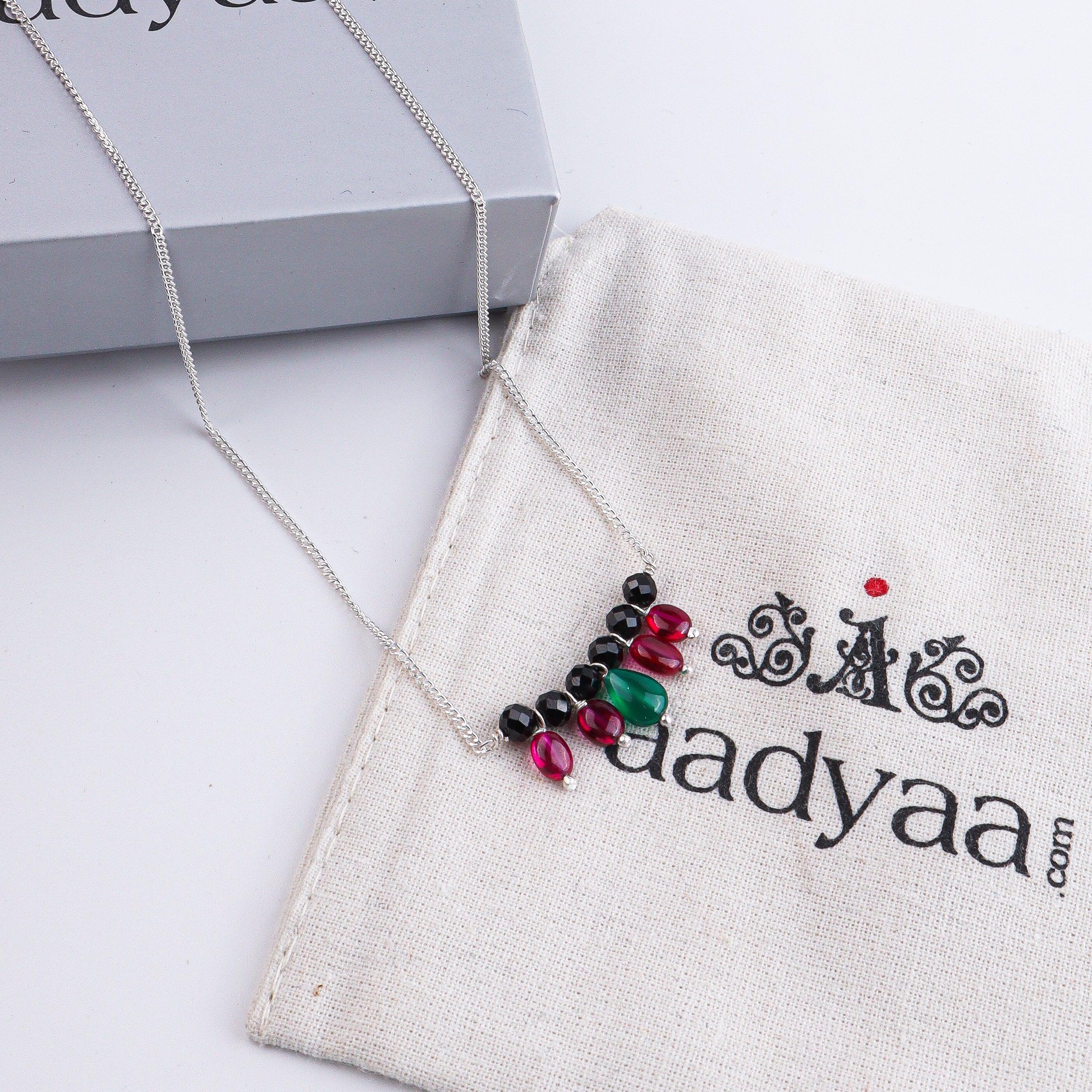 Rubies, Green Onyx & Black Spinel Silver Chain Mangalsutra (Project Handmade)