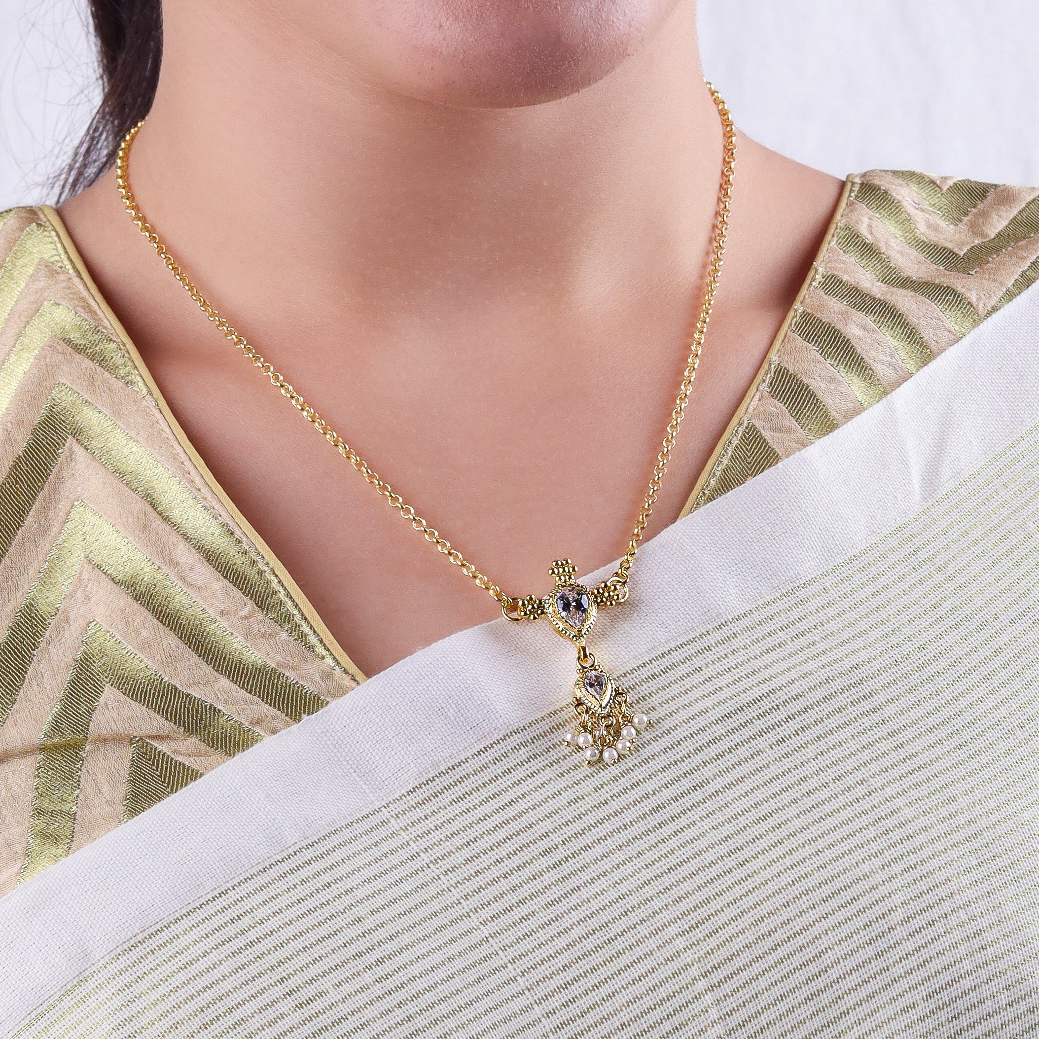 Silver Cz kudi tanmani set with pearls | 92.5 Silver | 22K Gold Plated